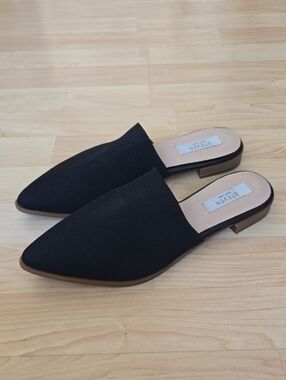 STEVEN New York Pointed-Toe Valdez Black Knit Fabric Mules Slides Size 9.5